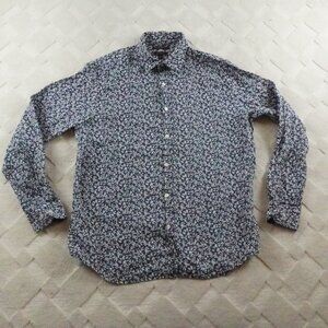 Banana Republic Linen Shirt Mens Large  Slim Fit Button Up Floral Print  Blue